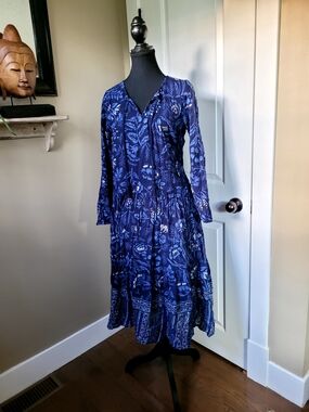 Aerie Indigo Floral Long-Sleeve Midi Dress